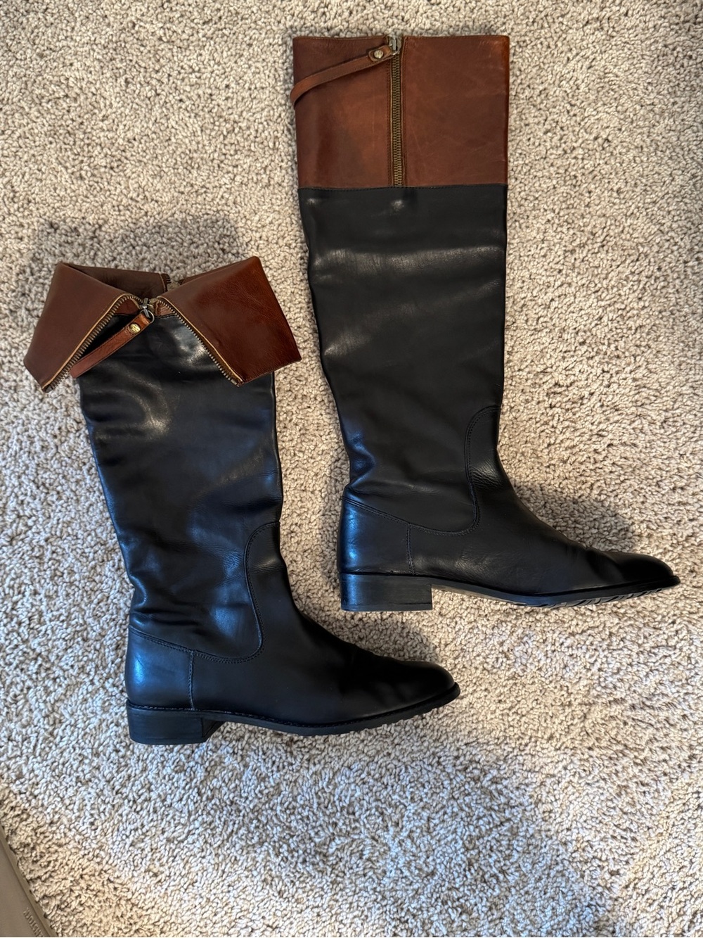 Stuart Weitzman Brown Leather Tall Boots with Zip